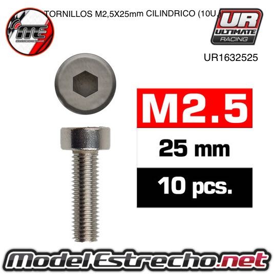 TORNILLOS M2.5x25mm CILINDRICO (10U.)   Ref: UR1632525