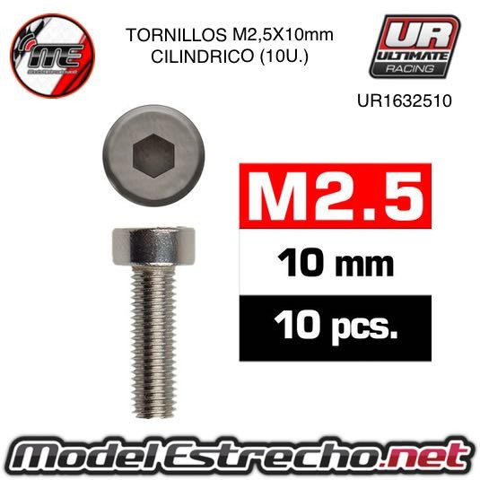 TORNILLOS M2.5x10mm CILINDRICO (10U.)   Ref: UR1632510