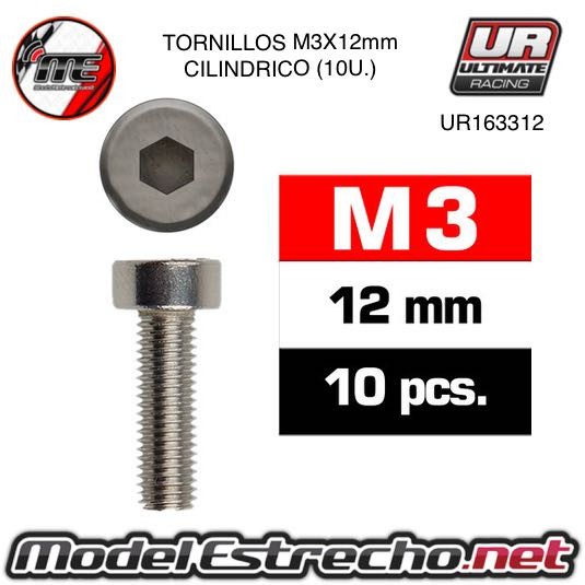 TORNILLOS M3x12mm CILINDRICO (10U.)   Ref: UR163312